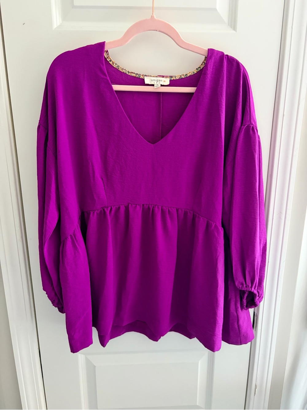 Umgee Women’s V-Neck Peplum Blouse in Bright Purple